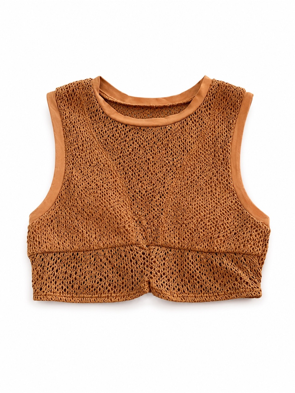 NWOT Robin Piccone Brown Crochet Swim Coverup Crop Top XSMALL